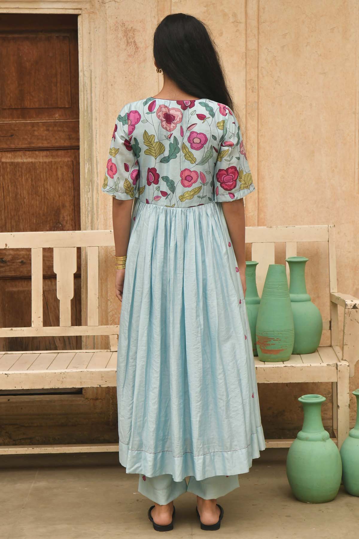 Sky Blue Chanderi Silk Kurta Set