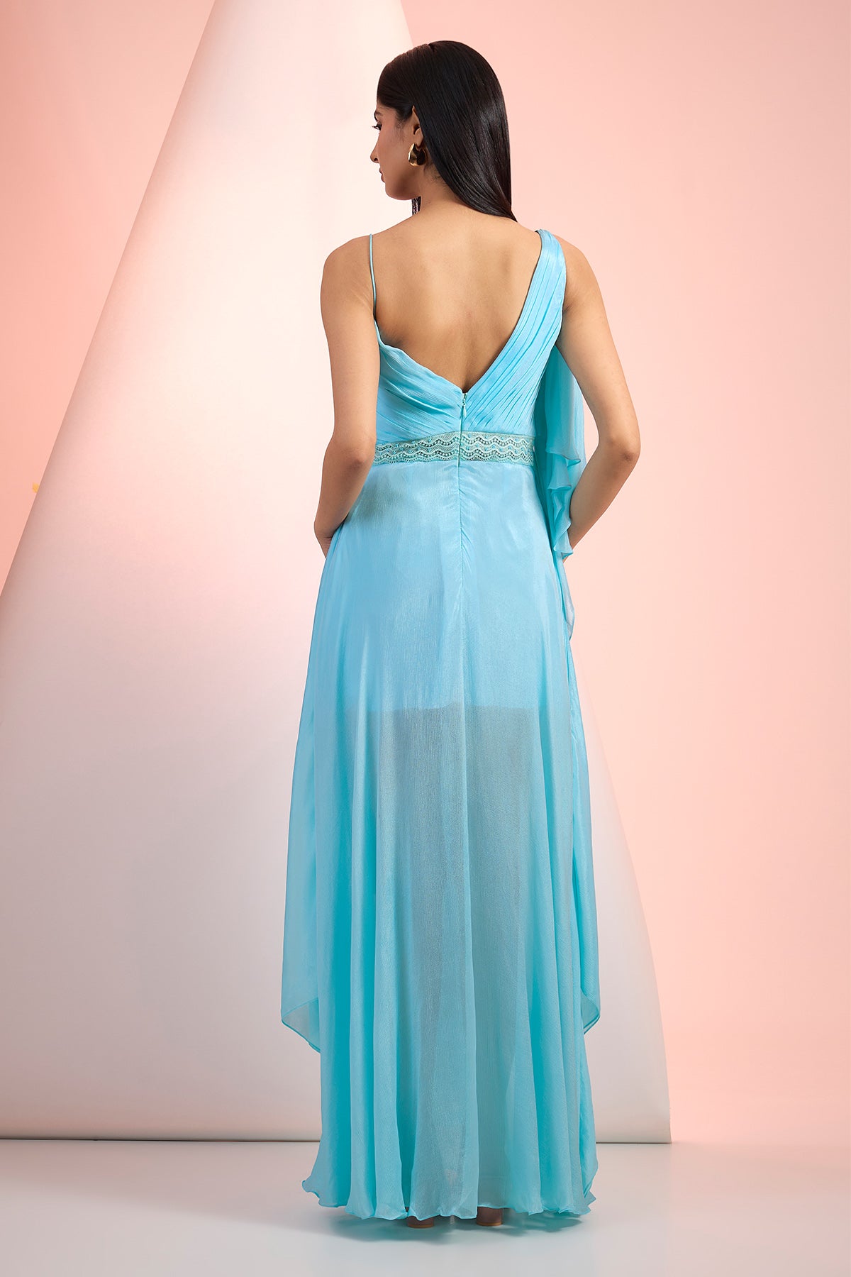 Sky Blue Chiffon Pleated Dress