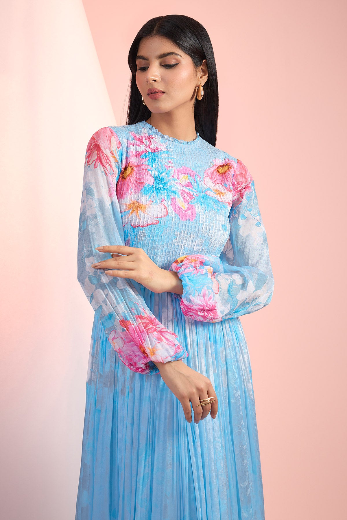 Sky Blue Chiffon Printed Dress