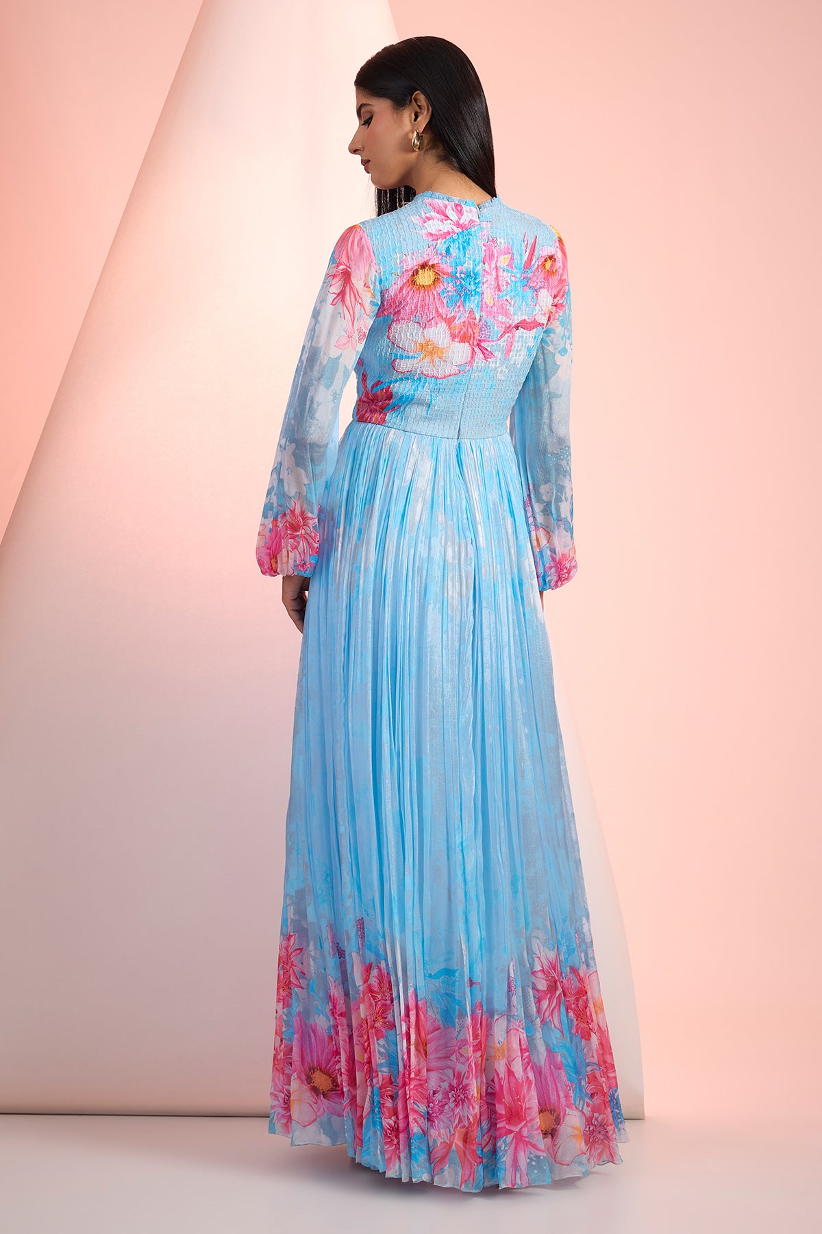 Sky Blue Chiffon Printed Dress