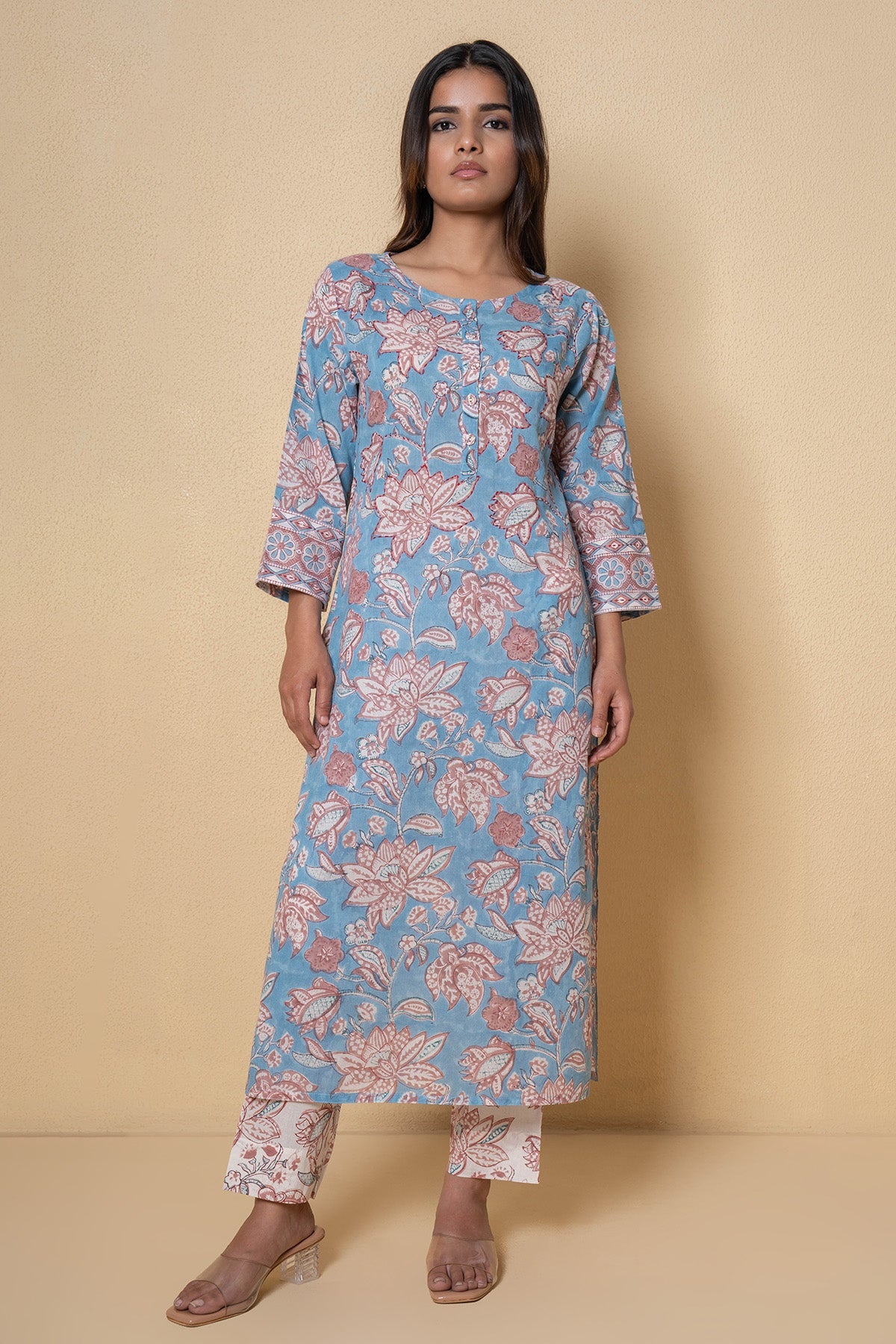 Buy Sky Blue Cotton Kurta Set for Women Online at ScrollnShops