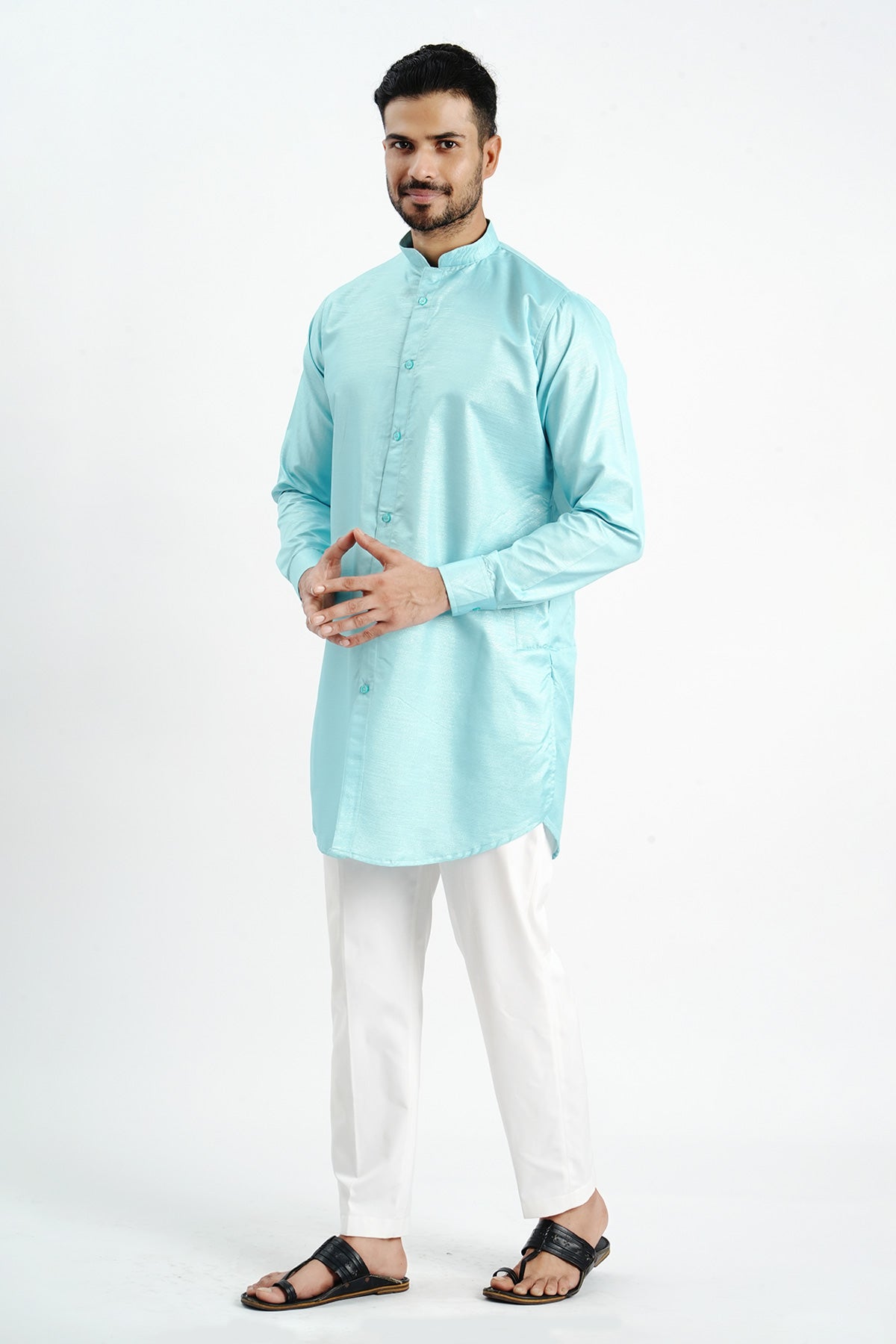 Sky Blue Cotton Zari Work Kurta