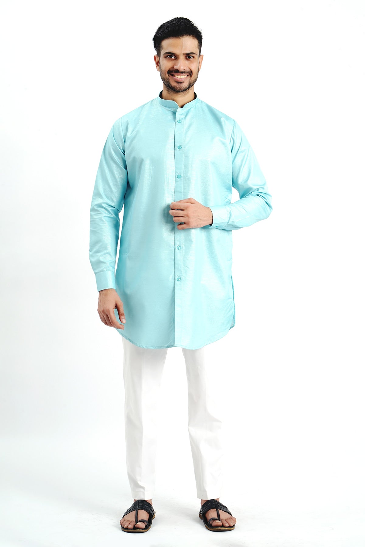 Sky Blue Cotton Zari Work Kurta