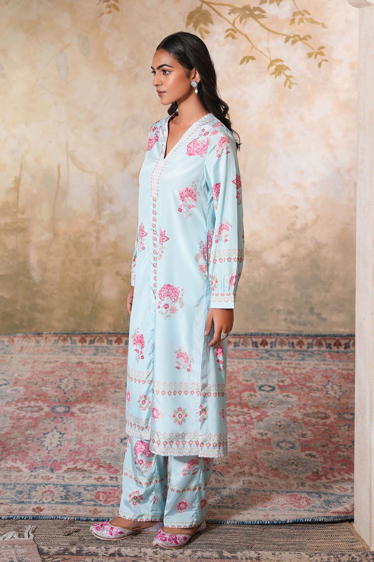Sky Blue Crepe Silk Kurta Set