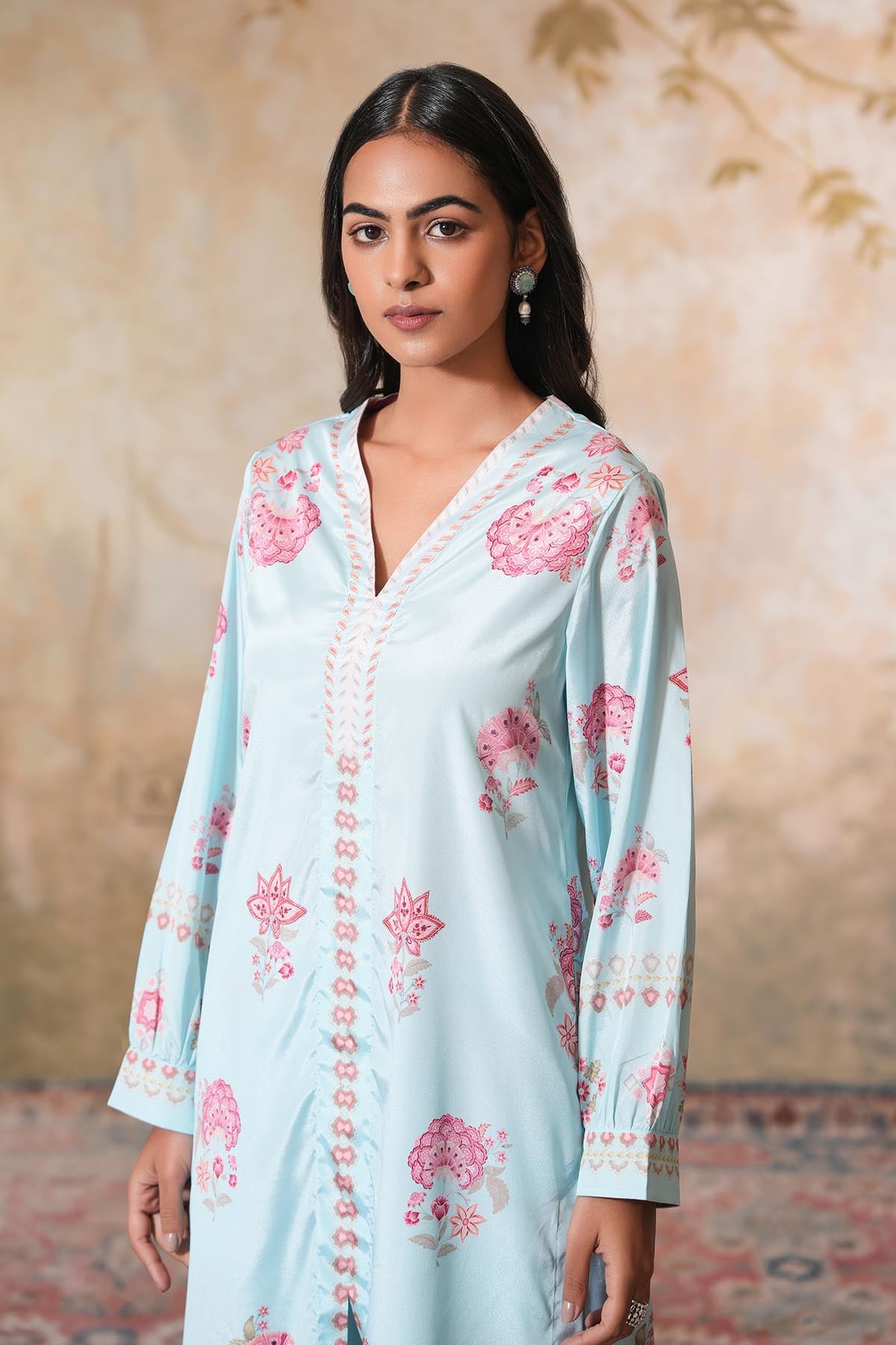 Sky Blue Crepe Silk Kurta Set