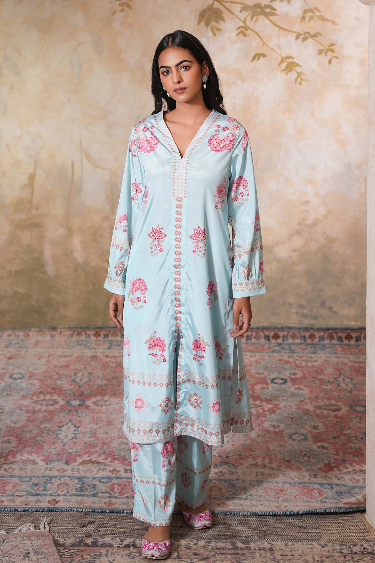 Buy Sky Blue Crepe Silk Kurta Set by Ugna by Unnati for women online at ScrollnShops