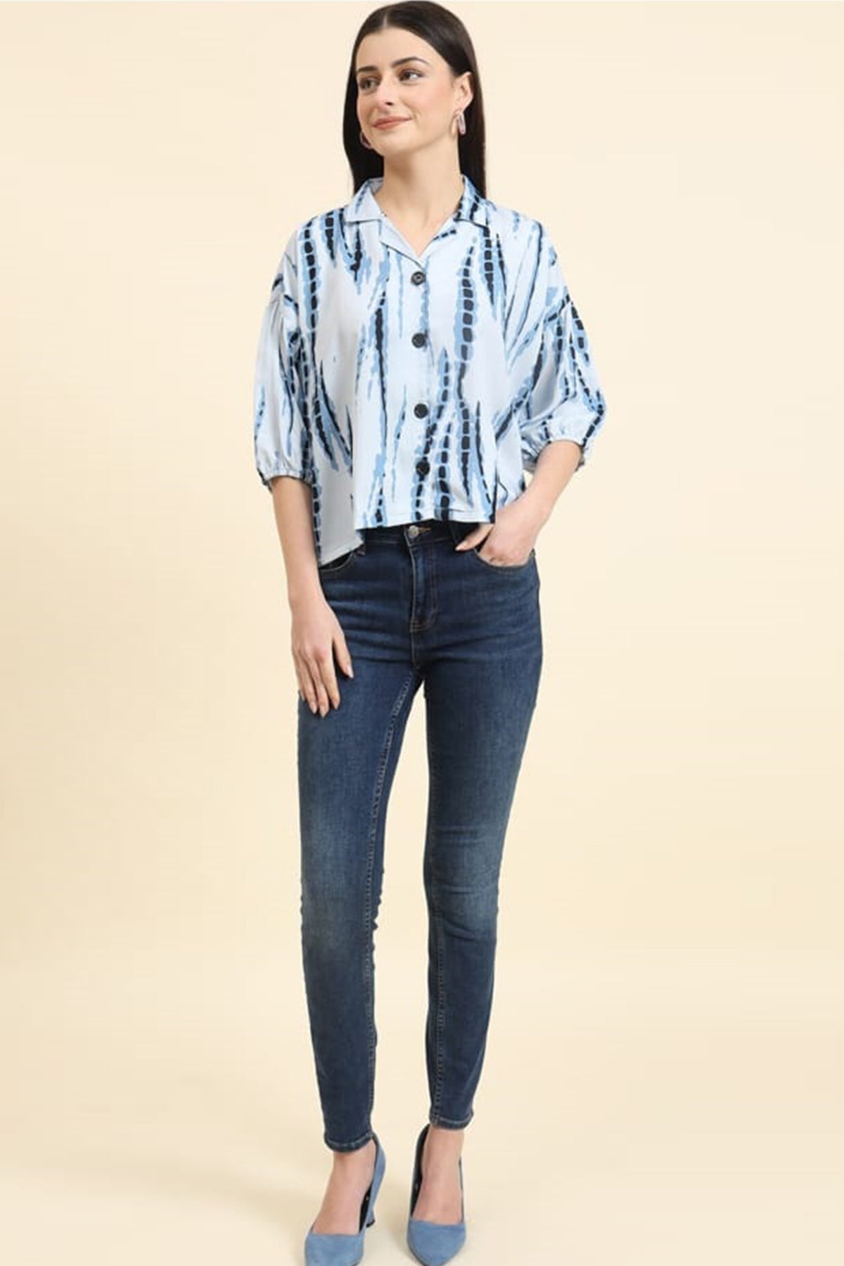 Buy Sky Blue Delta Printed Shirt for women by Aastha Fashion online available at scrollnshops