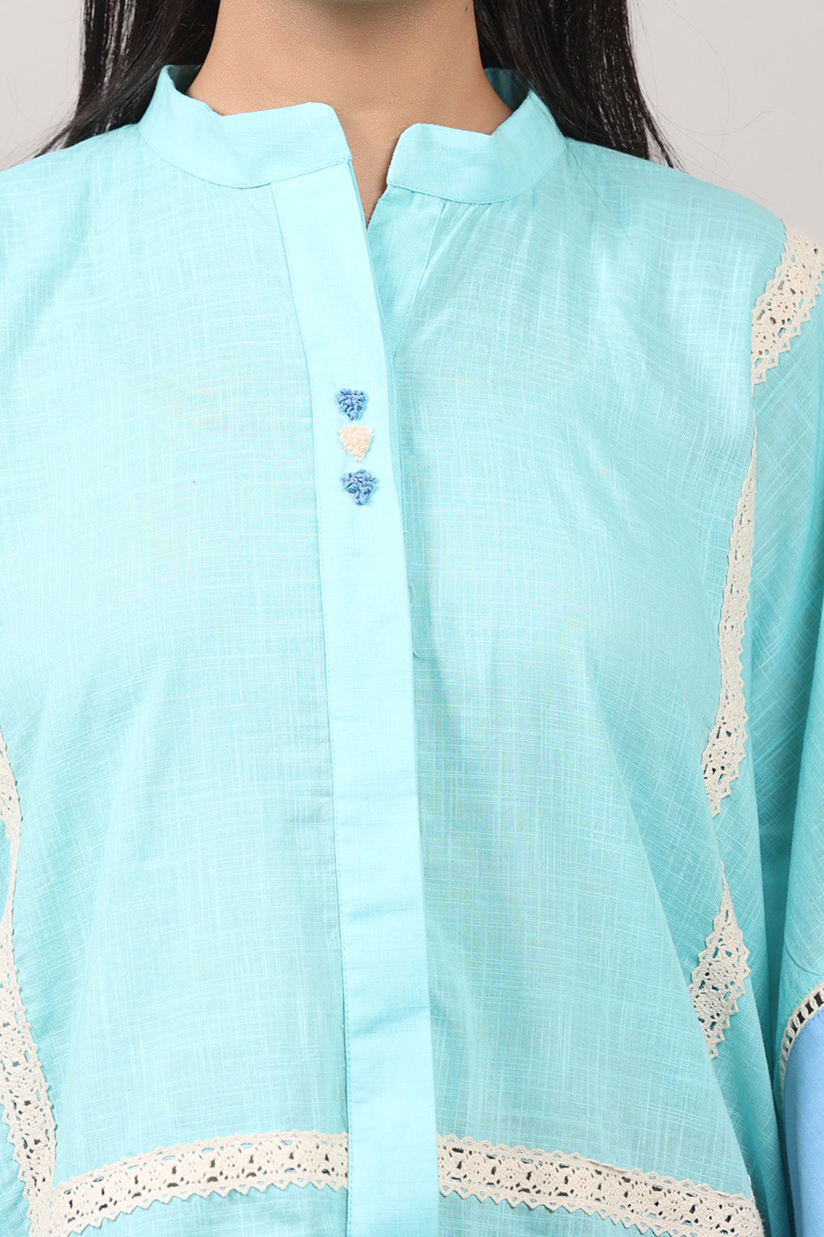 Sky Blue Embroidered Kaftan Top