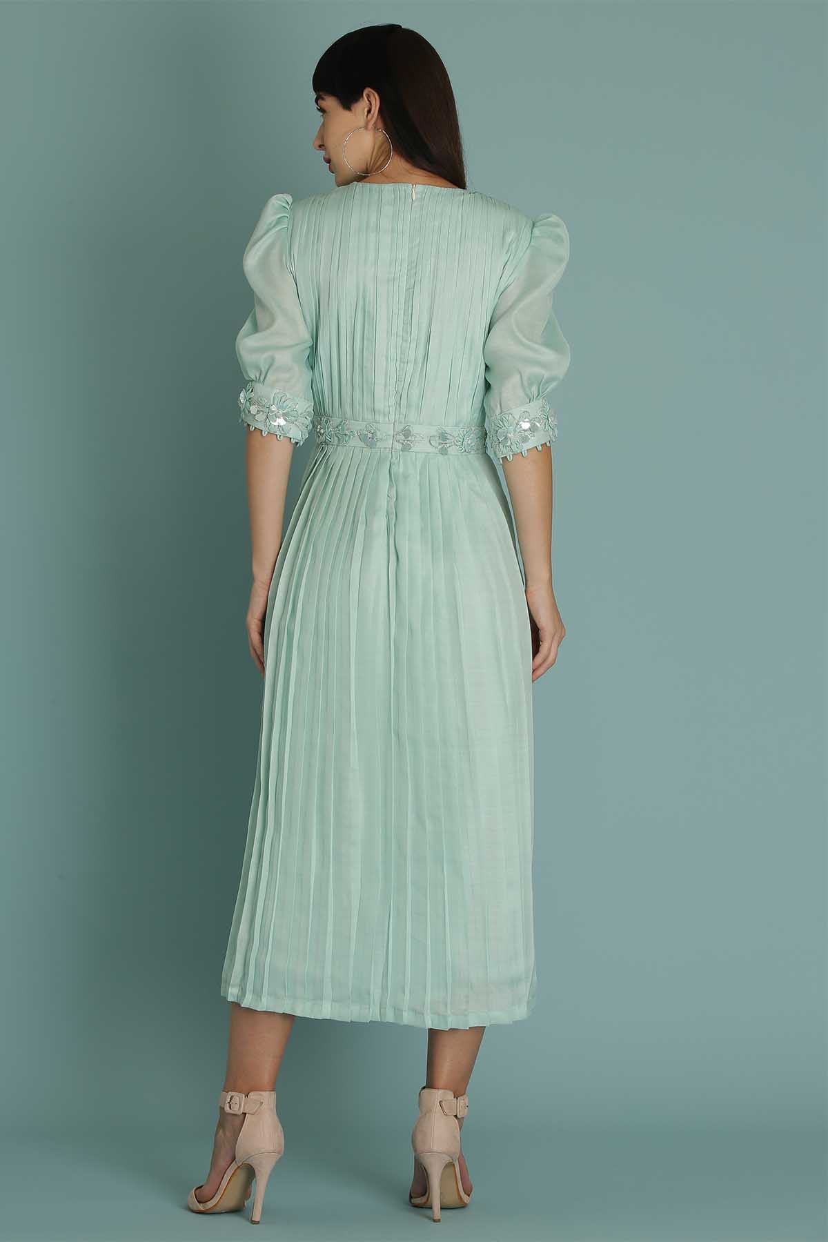 Sky Blue Floral A-Line Dress