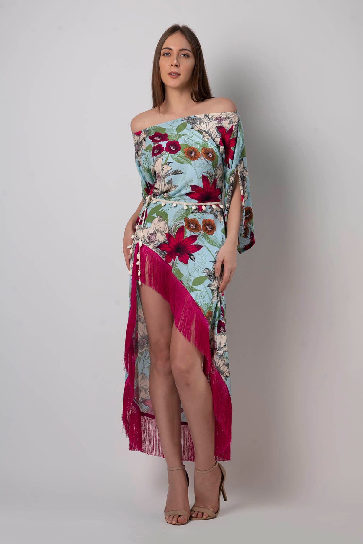 Buy Designer Sky Blue Floral High-Low Dress for Women Online