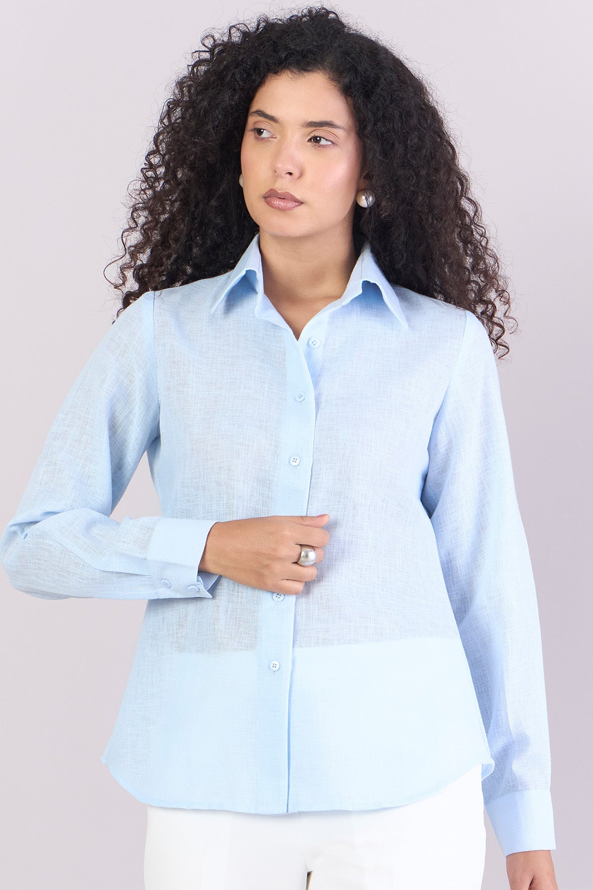 Buy Sky Blue Full Sleeves Shirt by PowerSutra for women online at ScrollnShops