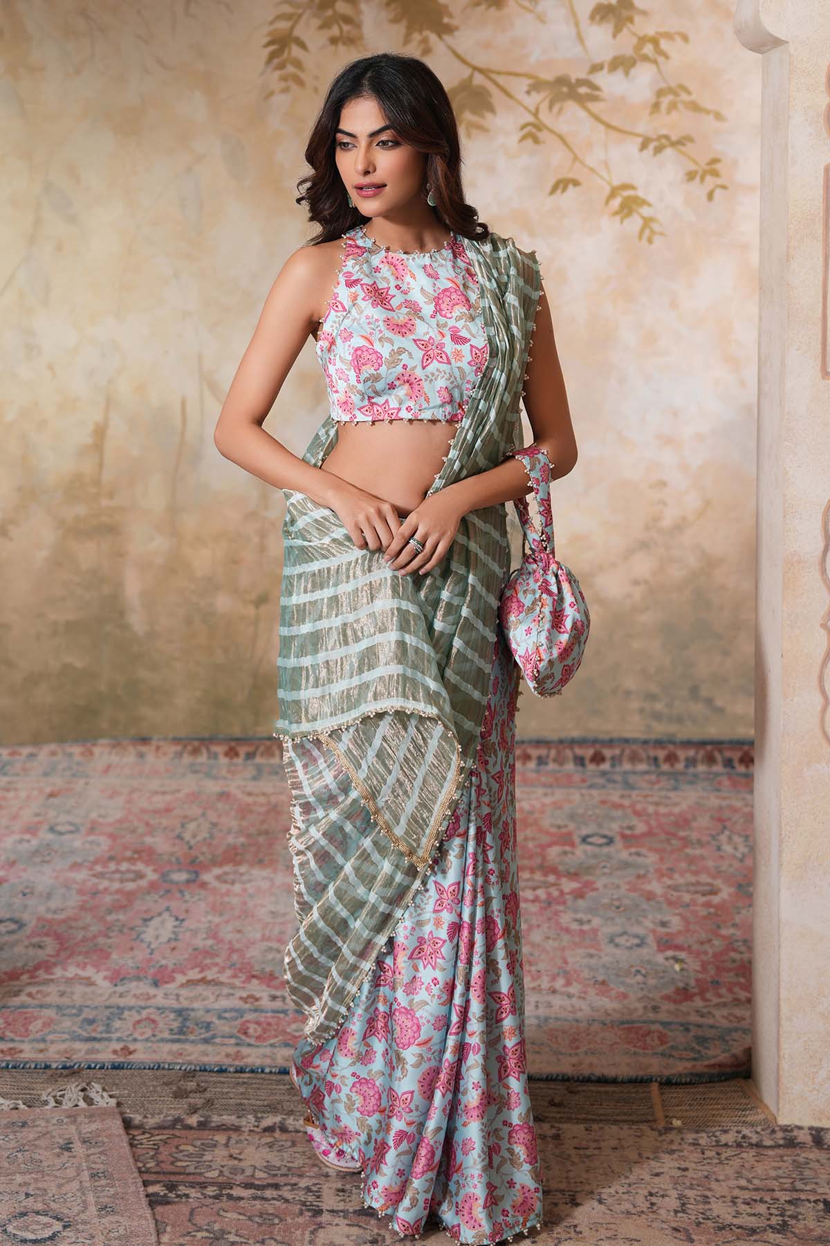 Sky Blue Gota Saree & Blouse