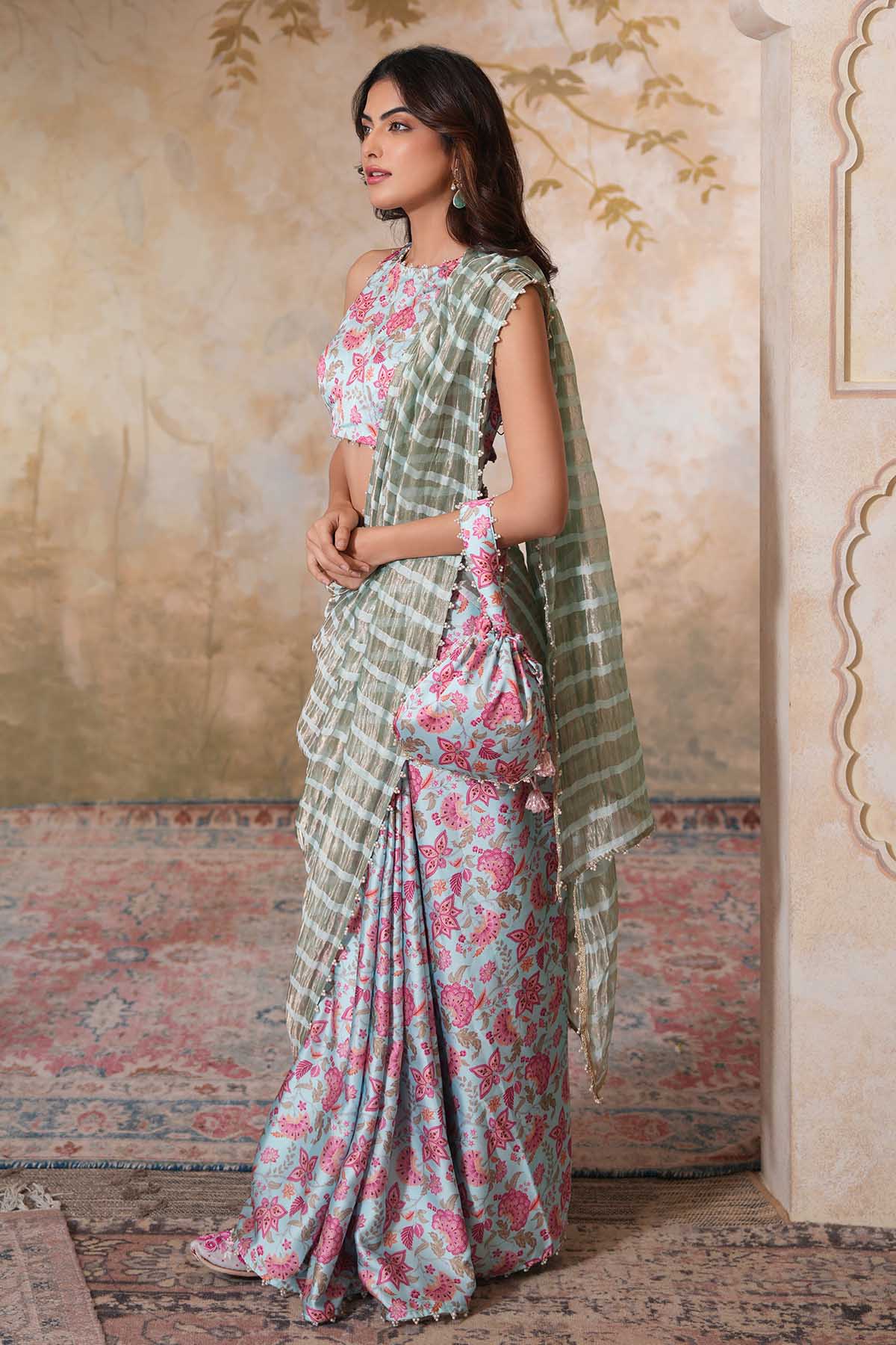 Sky Blue Gota Saree & Blouse