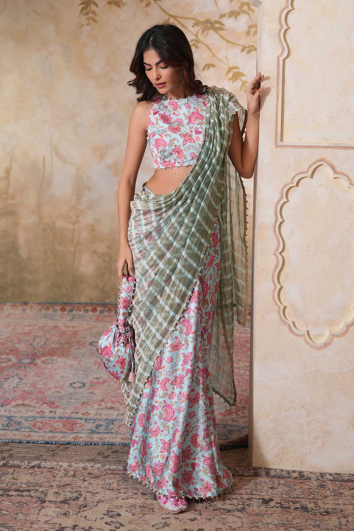 Sky Blue Gota Saree & Blouse