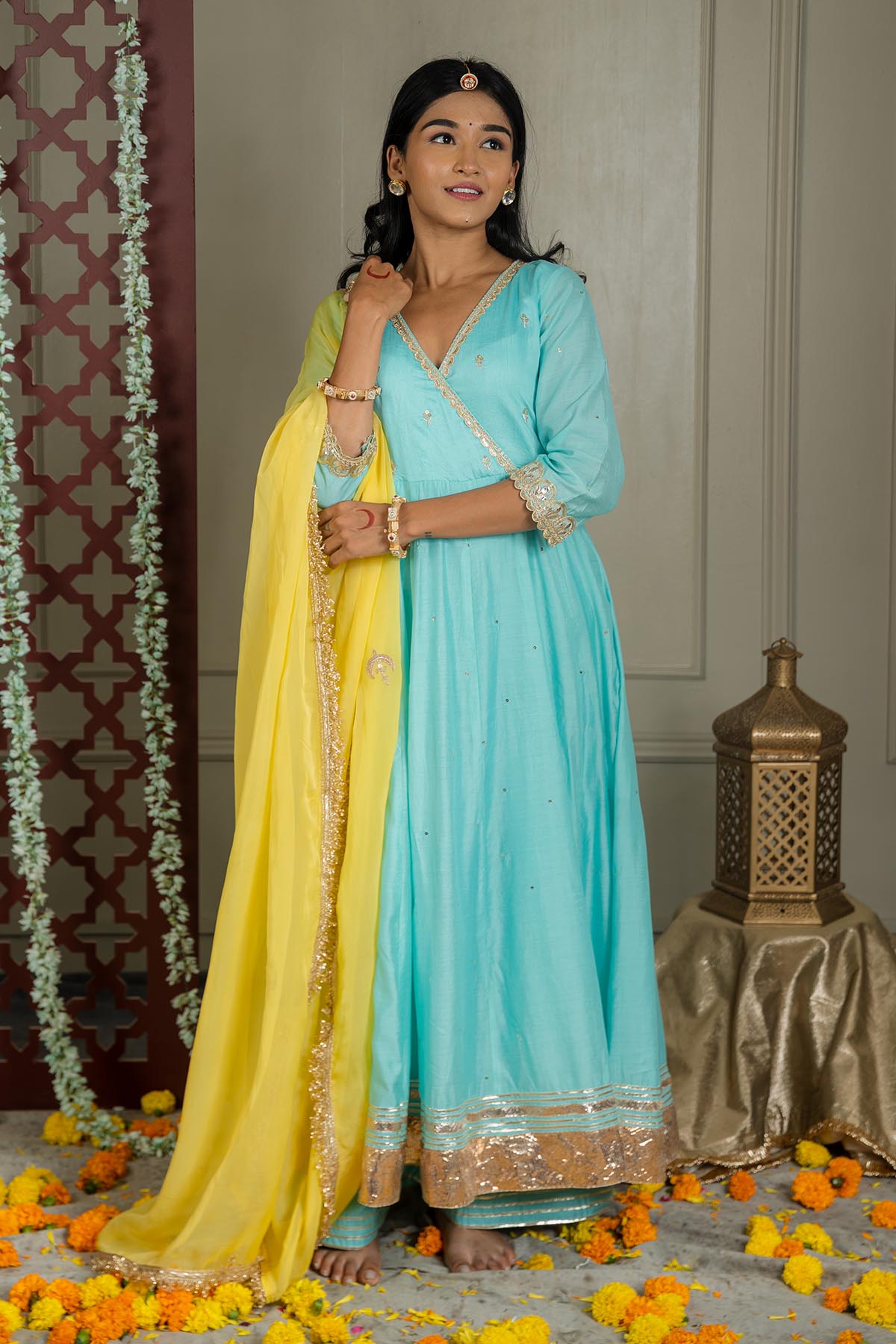 Buy Sky Blue Gotawork Anarkali Set by Shop Gulmohar for women online at ScrollnShops