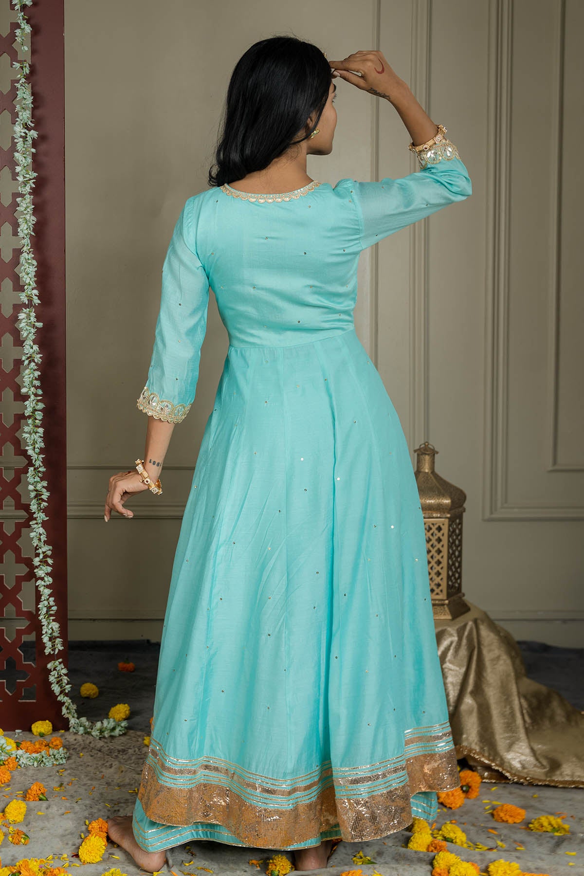 Sky Blue Gotawork Anarkali Set