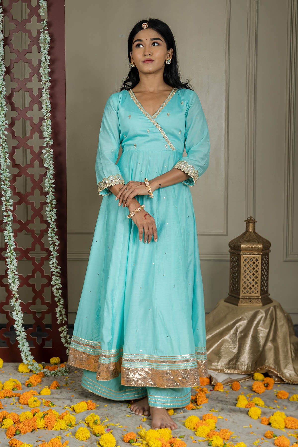 Sky Blue Gotawork Anarkali Set
