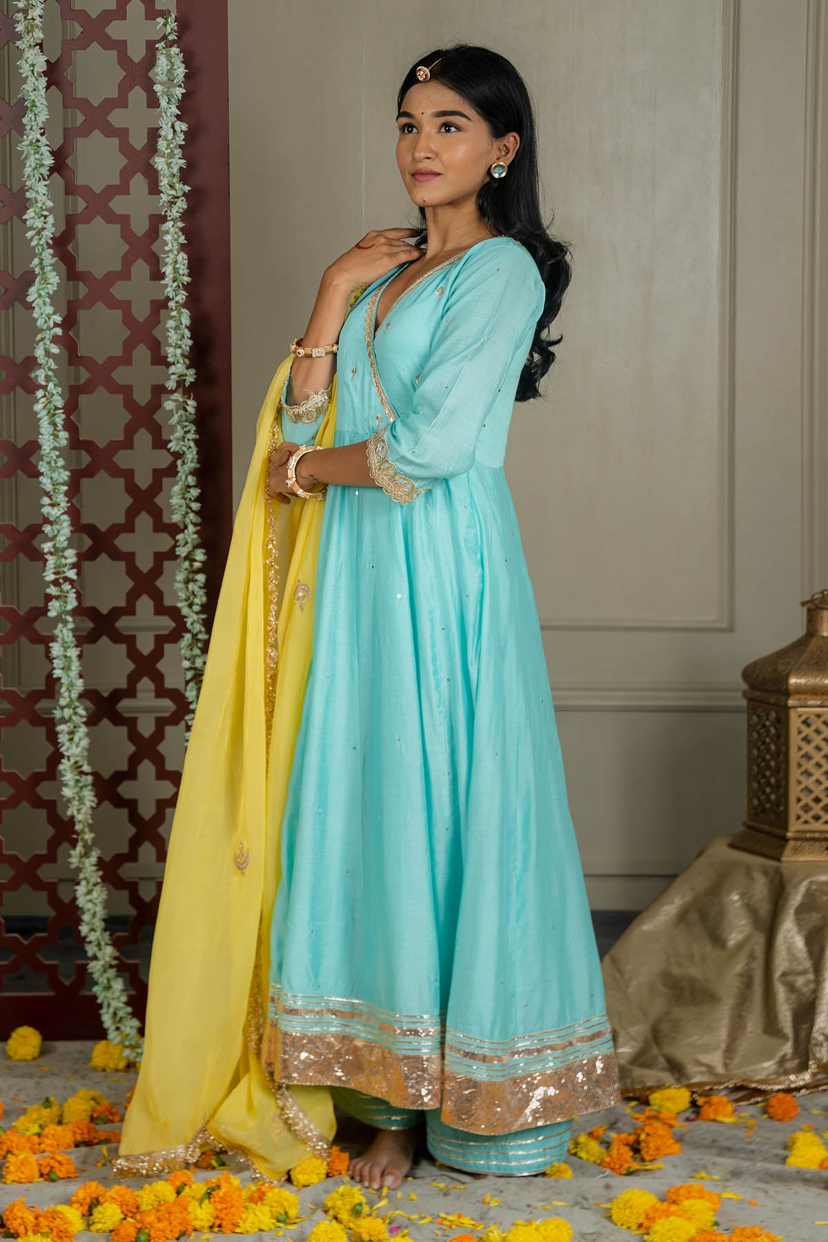Sky Blue Gotawork Anarkali Set