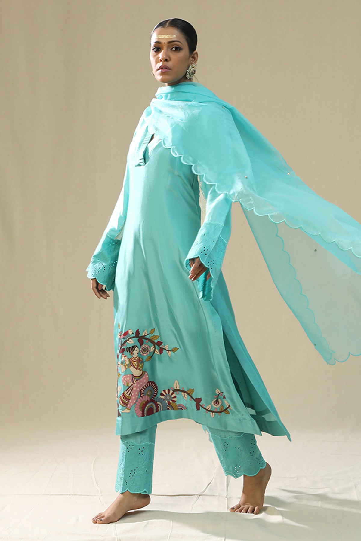 Sky Blue Handpainted Kurta Set