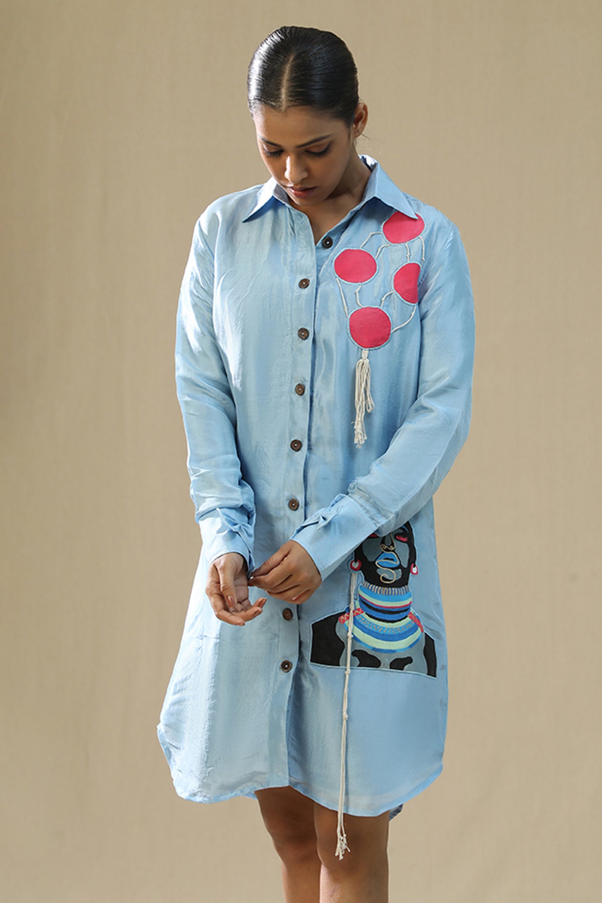 Sky Blue Handpainted Shirt Dress
