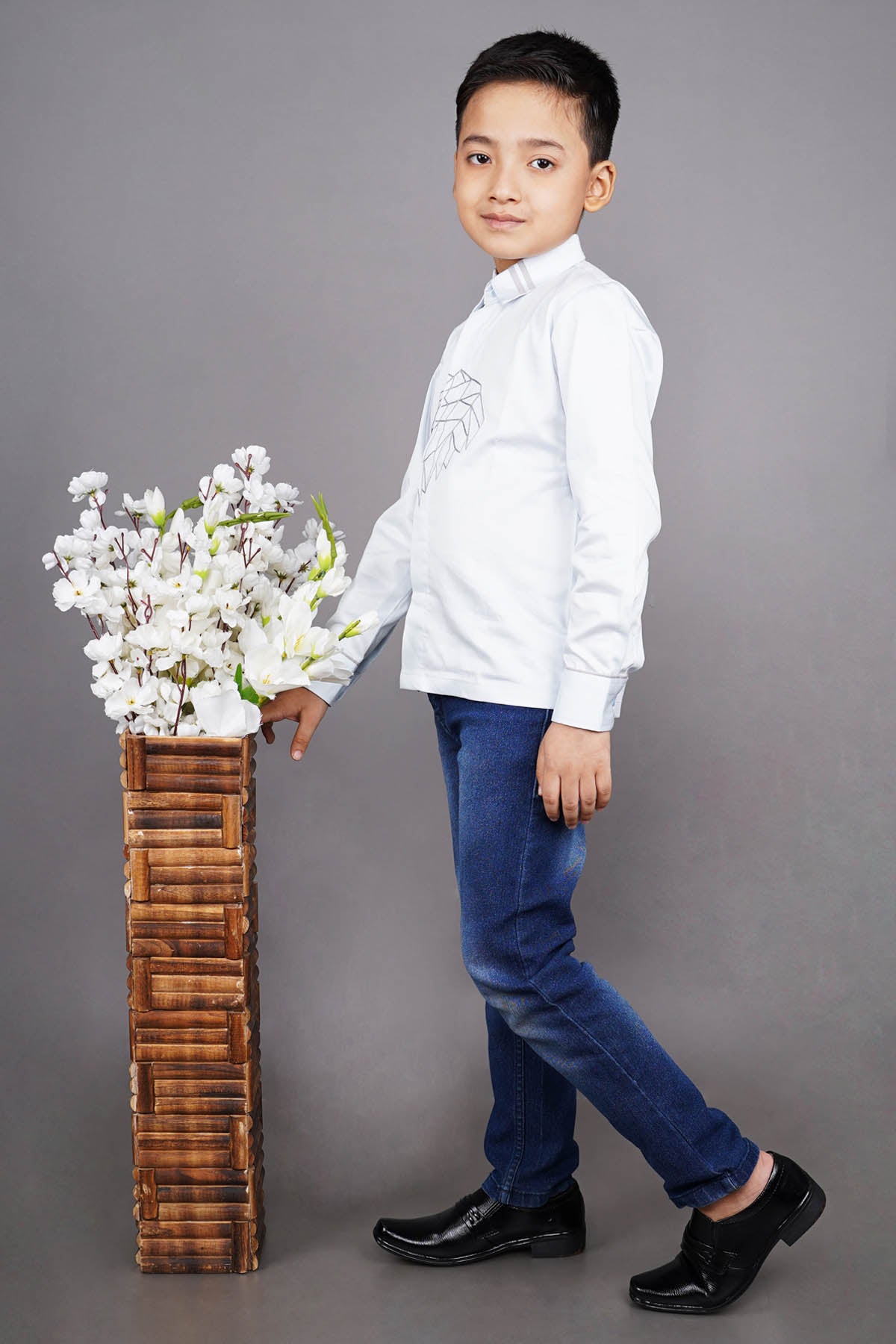 Sky Blue Lion Embroidered Shirt