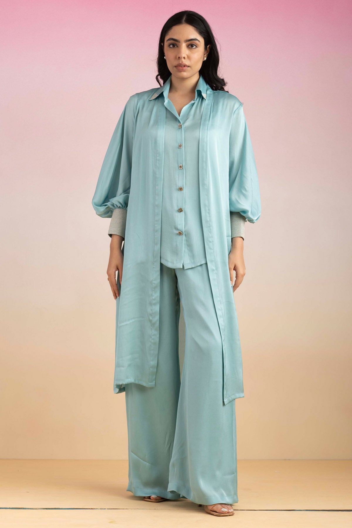 Buy Sky Blue Long Shrug Co-ord Set Online