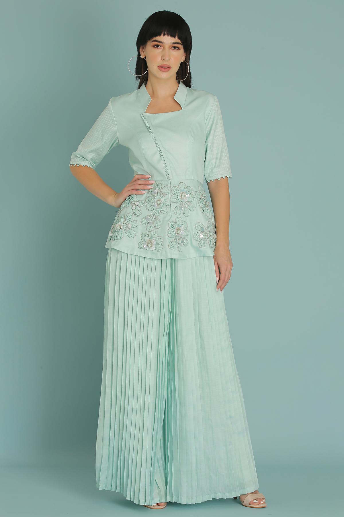 Buy Sky Blue Patchwork Co-ord Set by Sejal Kamdar for women online at ScrollnShops