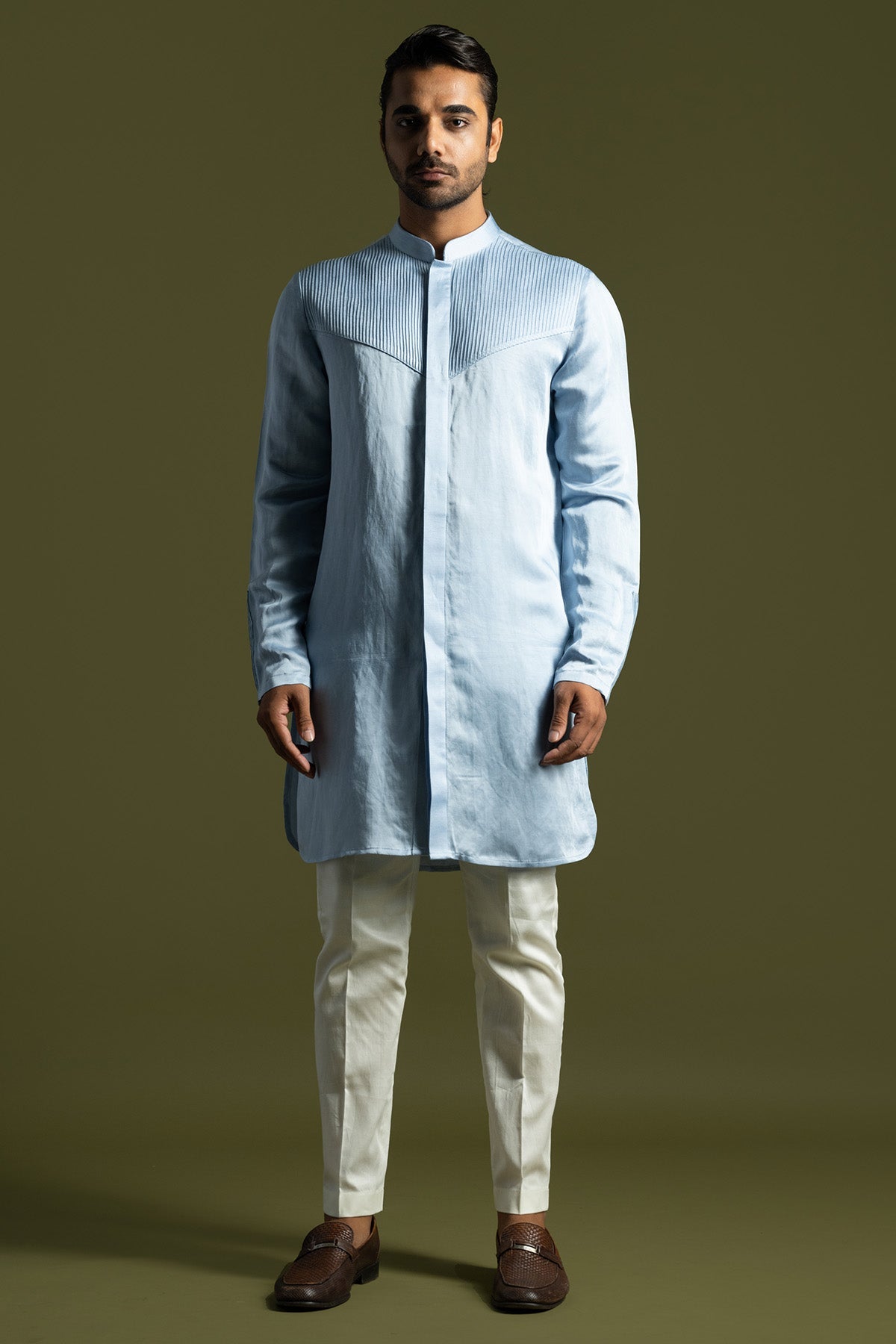 Buy Sky Blue Pintucks Kurta & Pants for men by Paarsh Atelier online available at scrollnshops