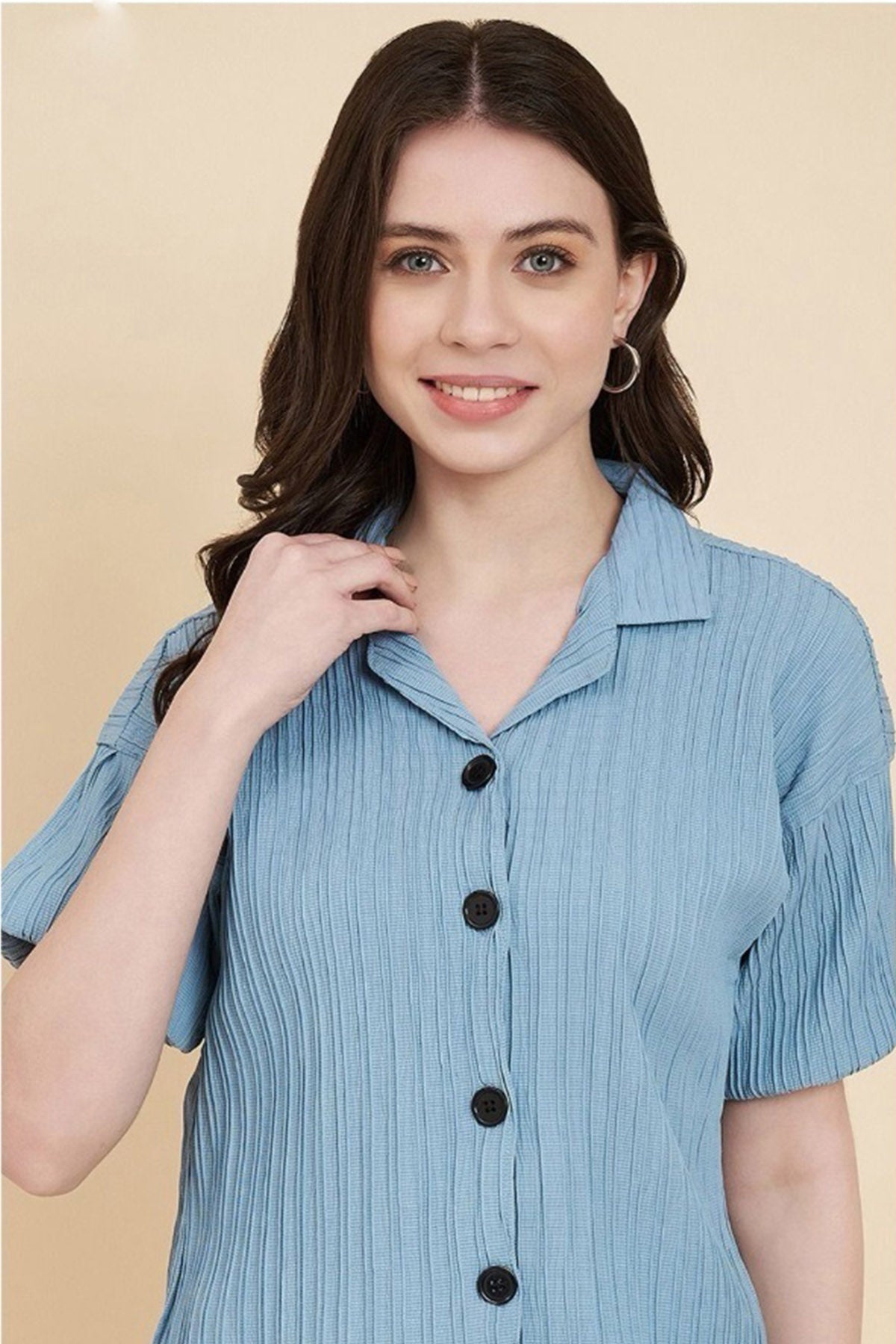 Buy Sky Blue Popcorn Casual Shirt for women by Aastha Fashion online available at scrollnshops