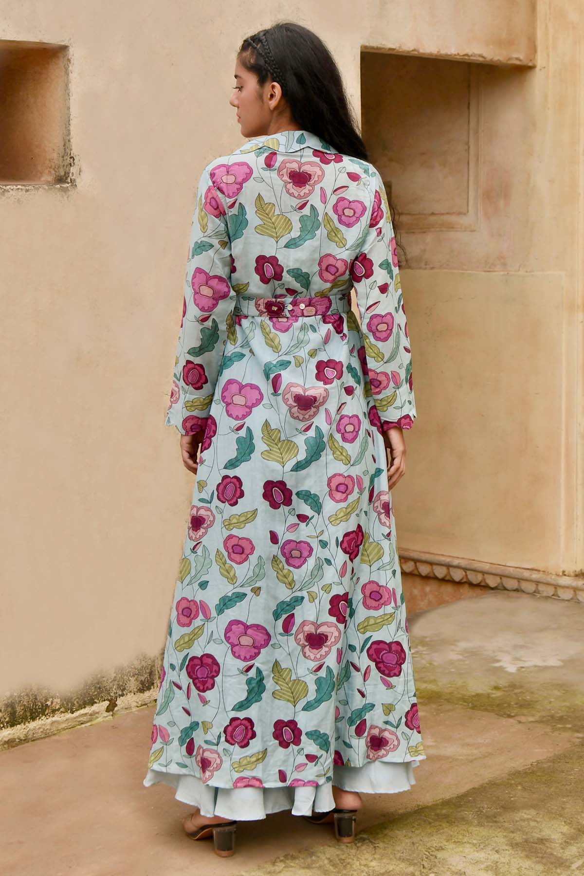 Sky Blue Printed Jacket & Dress