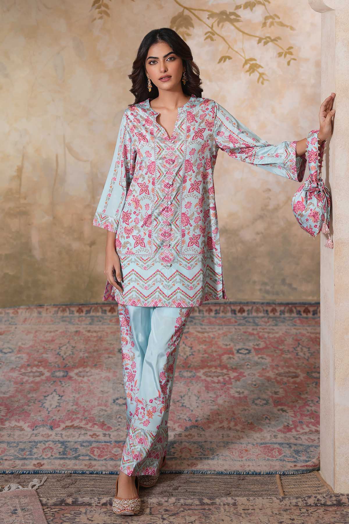 Buy Sky Blue Printed Top & Pants by Ugna by Unnati for women online at ScrollnShops