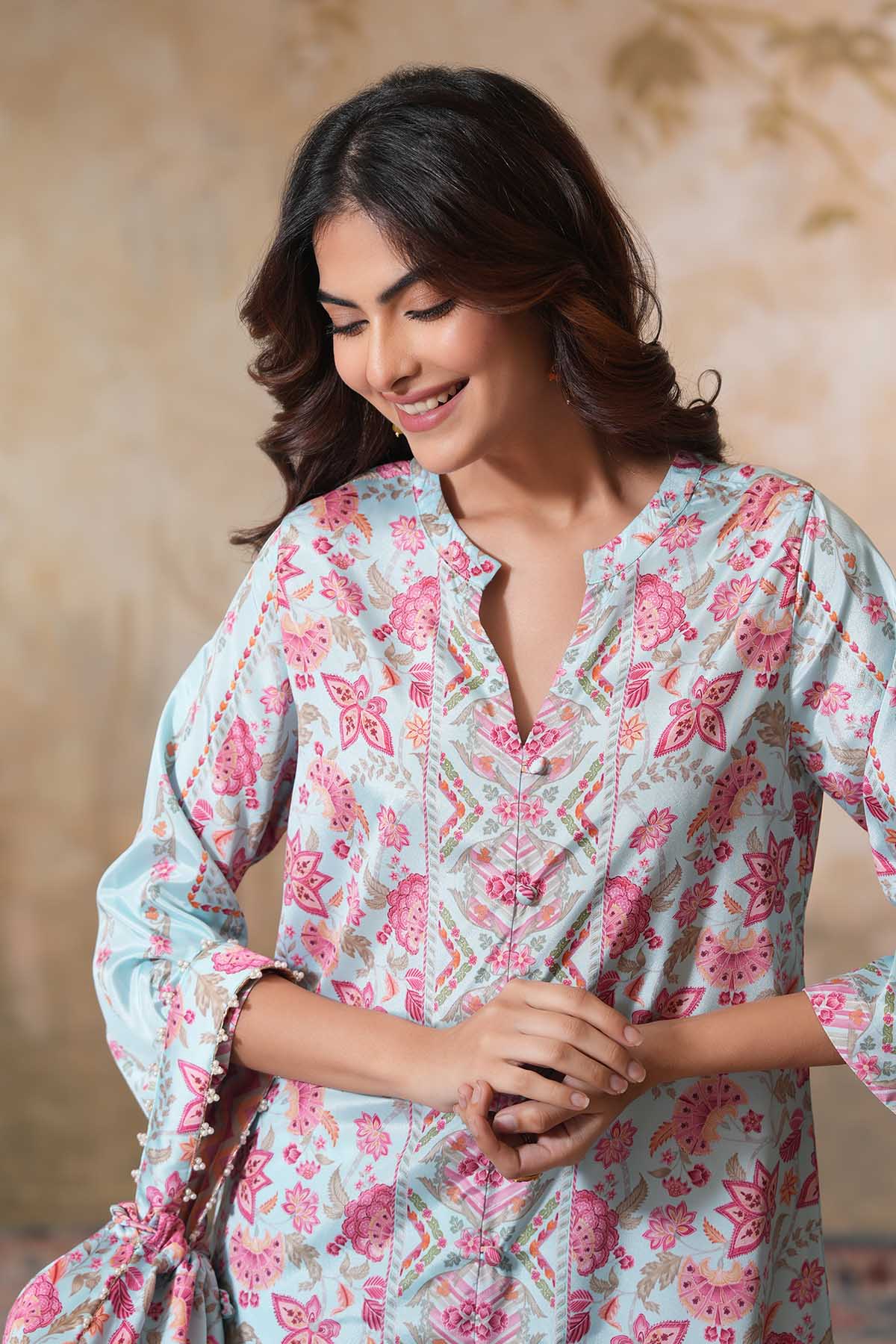 Sky Blue Printed Top & Pants