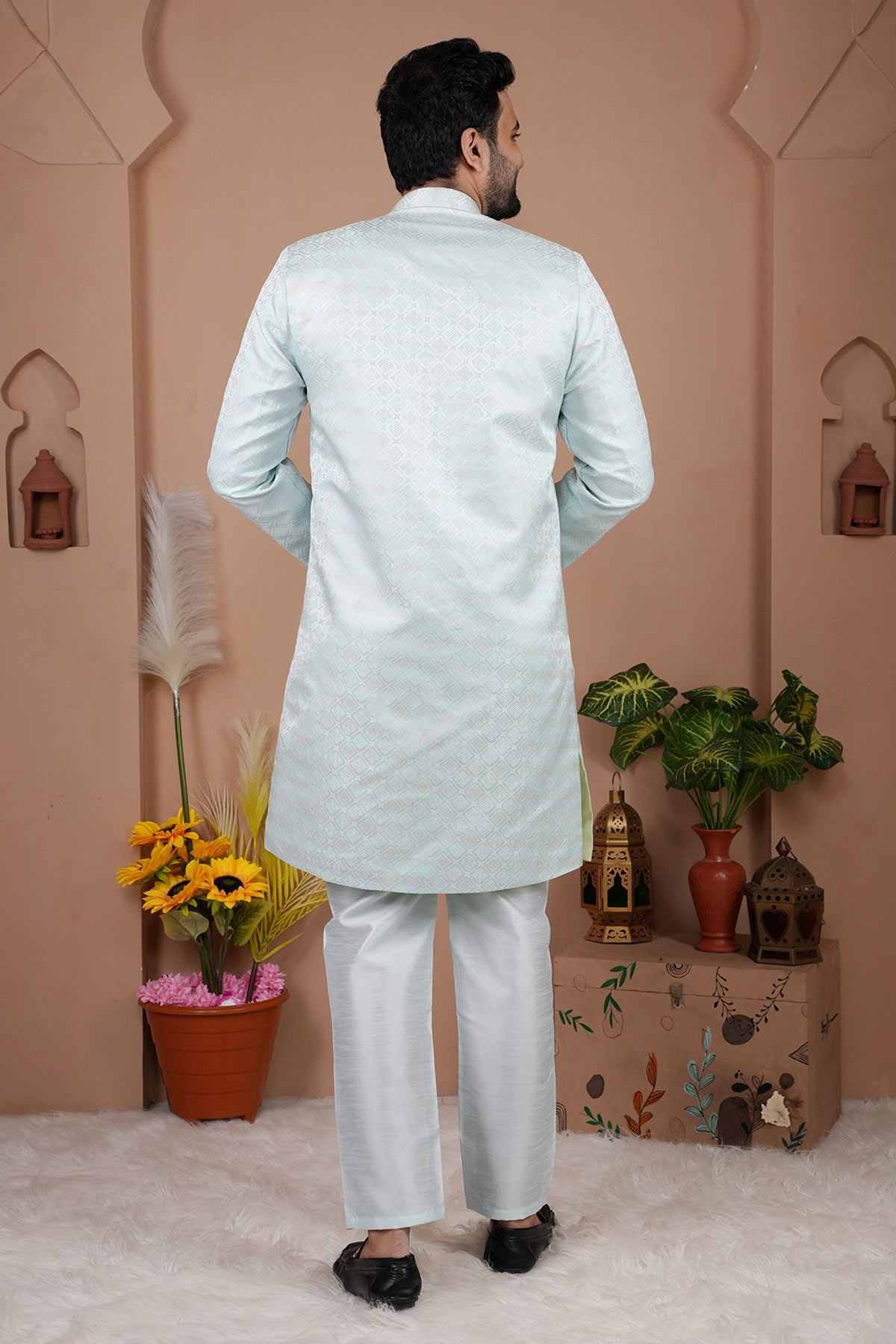 Sky Blue Silk Sherwani & Pants