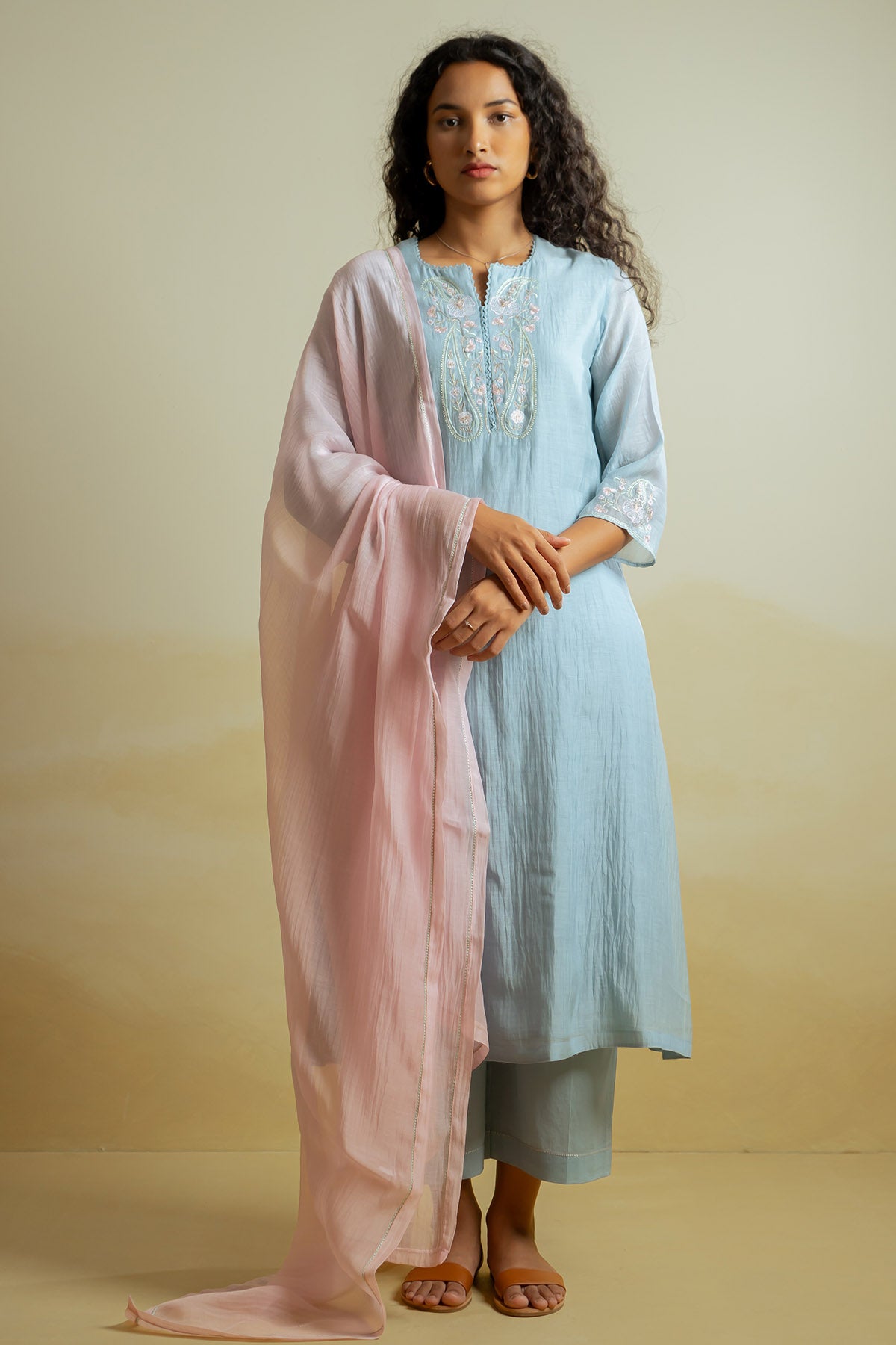 Buy Sky Blue Thread Work Kurta Set by Silpaa for women online at ScrollnShops