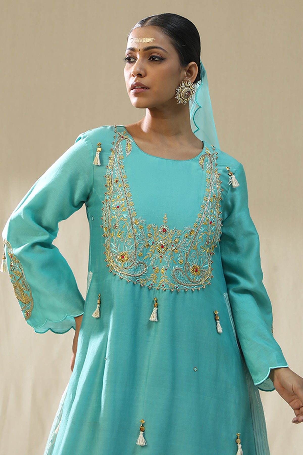 Sky Blue Zardozi Work Kurta Set