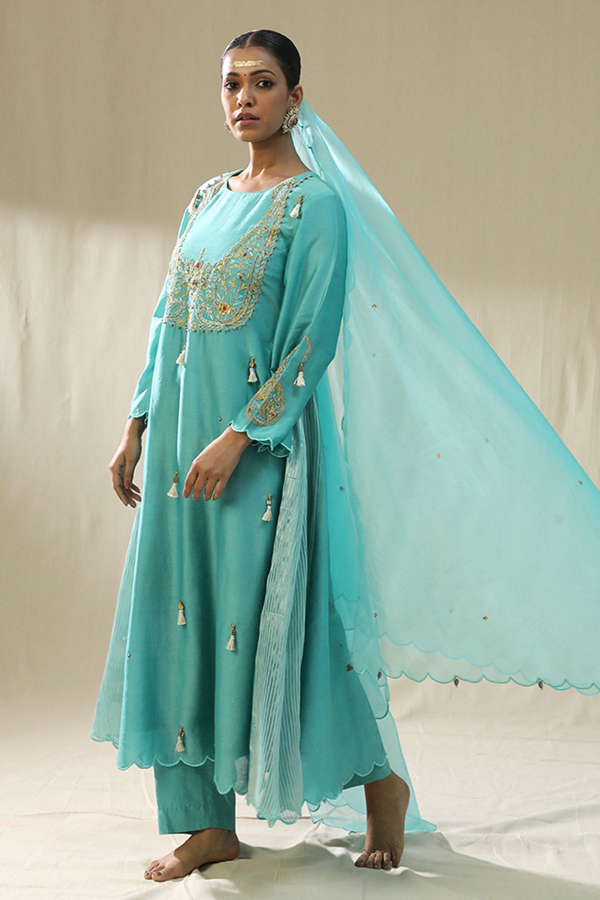 Sky Blue Zardozi Work Kurta Set