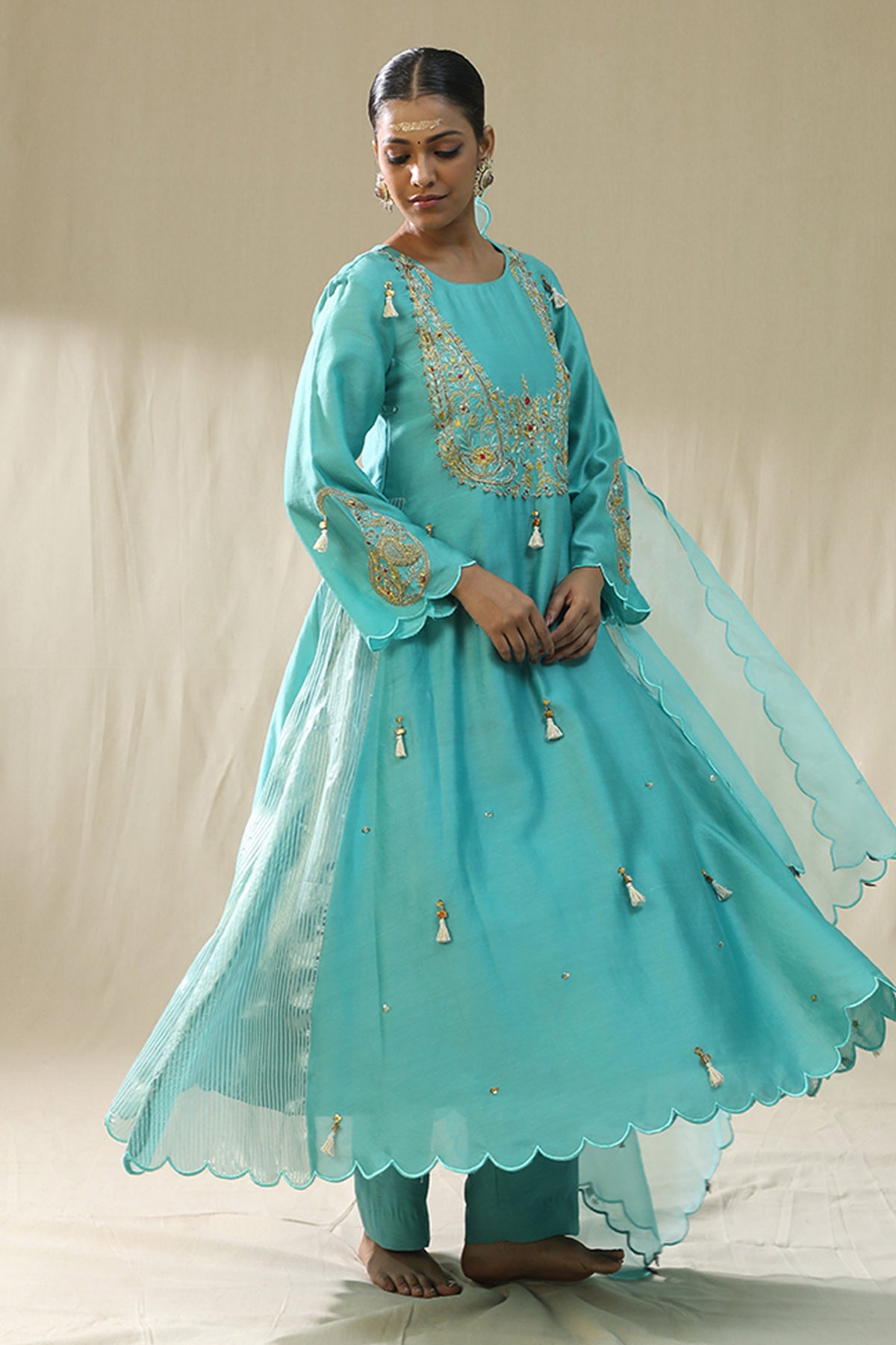 Sky Blue Zardozi Work Kurta Set