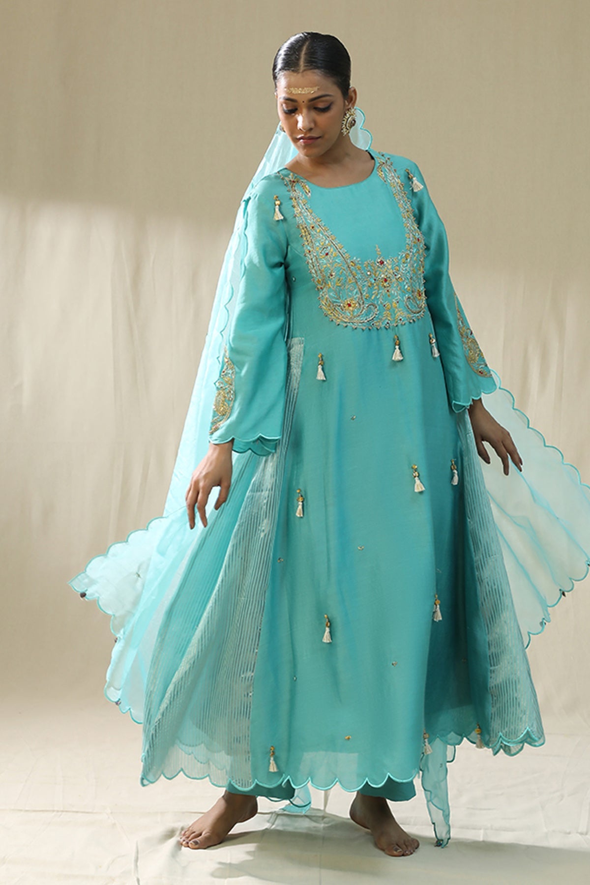 Buy Sky Blue Zardozi Work Kurta Set by Arpita Sulakshana for women online at ScrollnShops