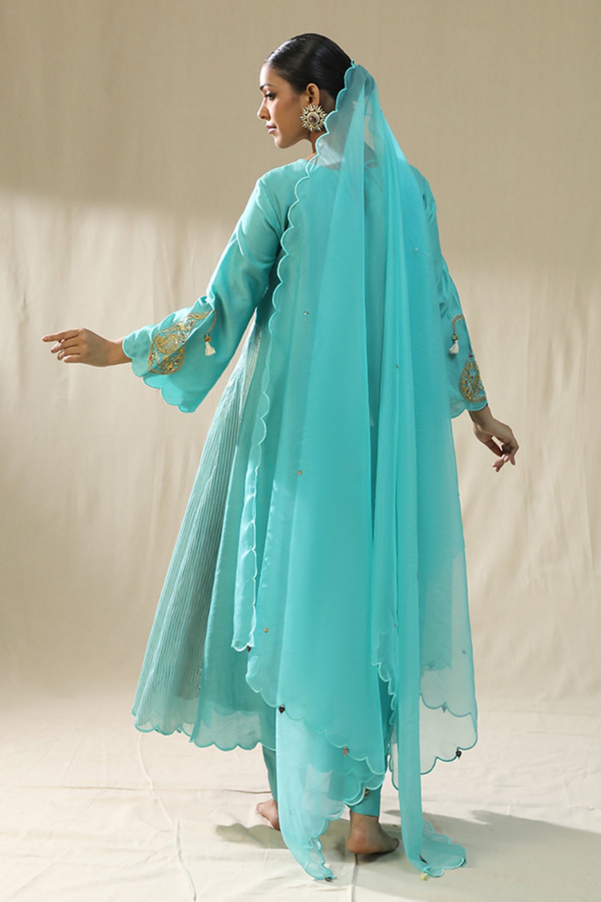 Sky Blue Zardozi Work Kurta Set