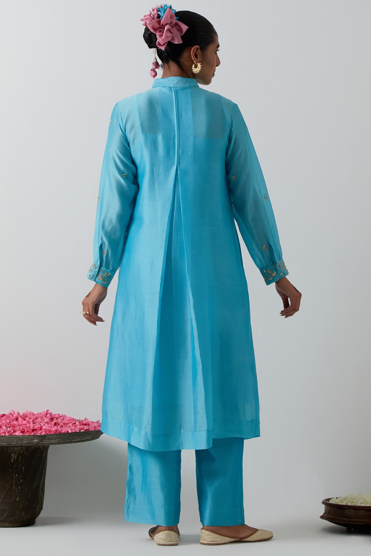 Sky Blue Zari Kurta And Pants