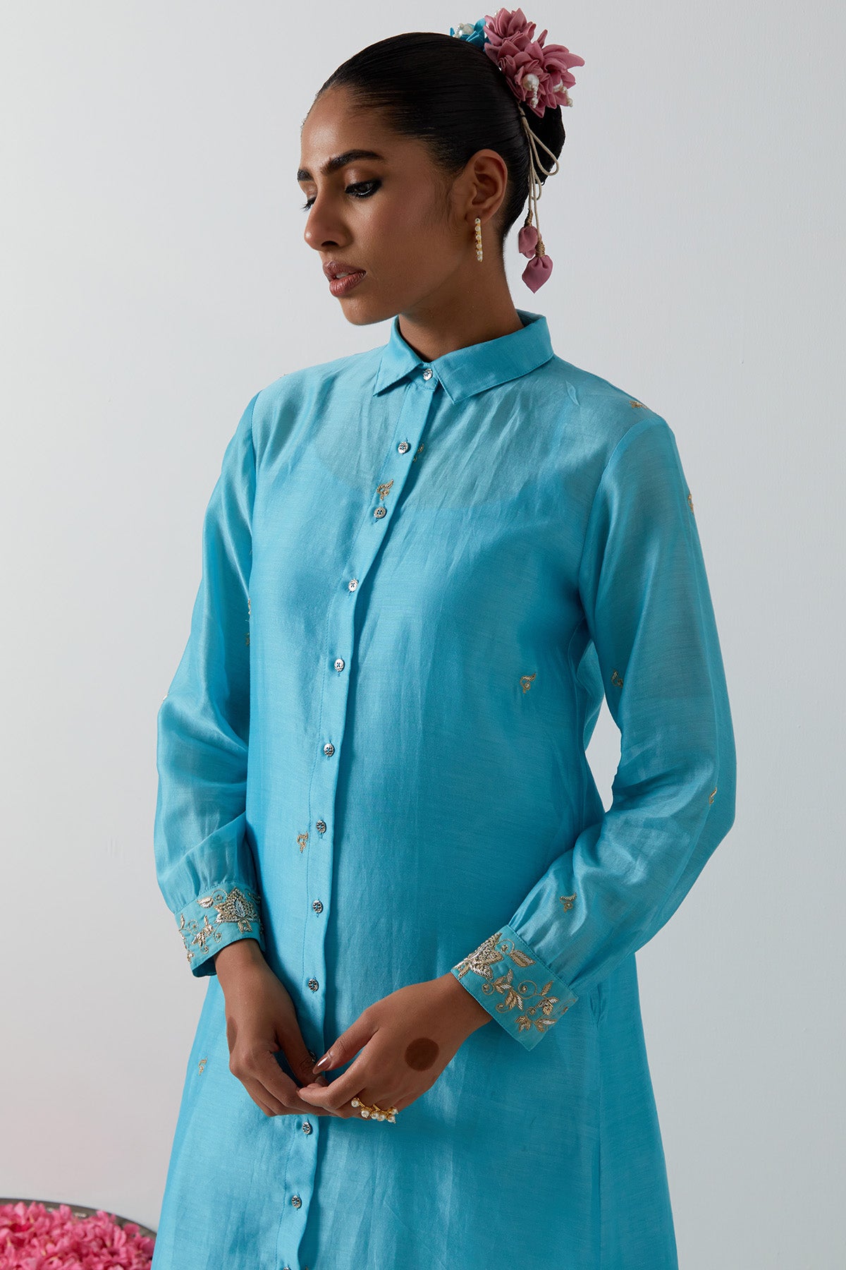 Sky Blue Zari Kurta And Pants