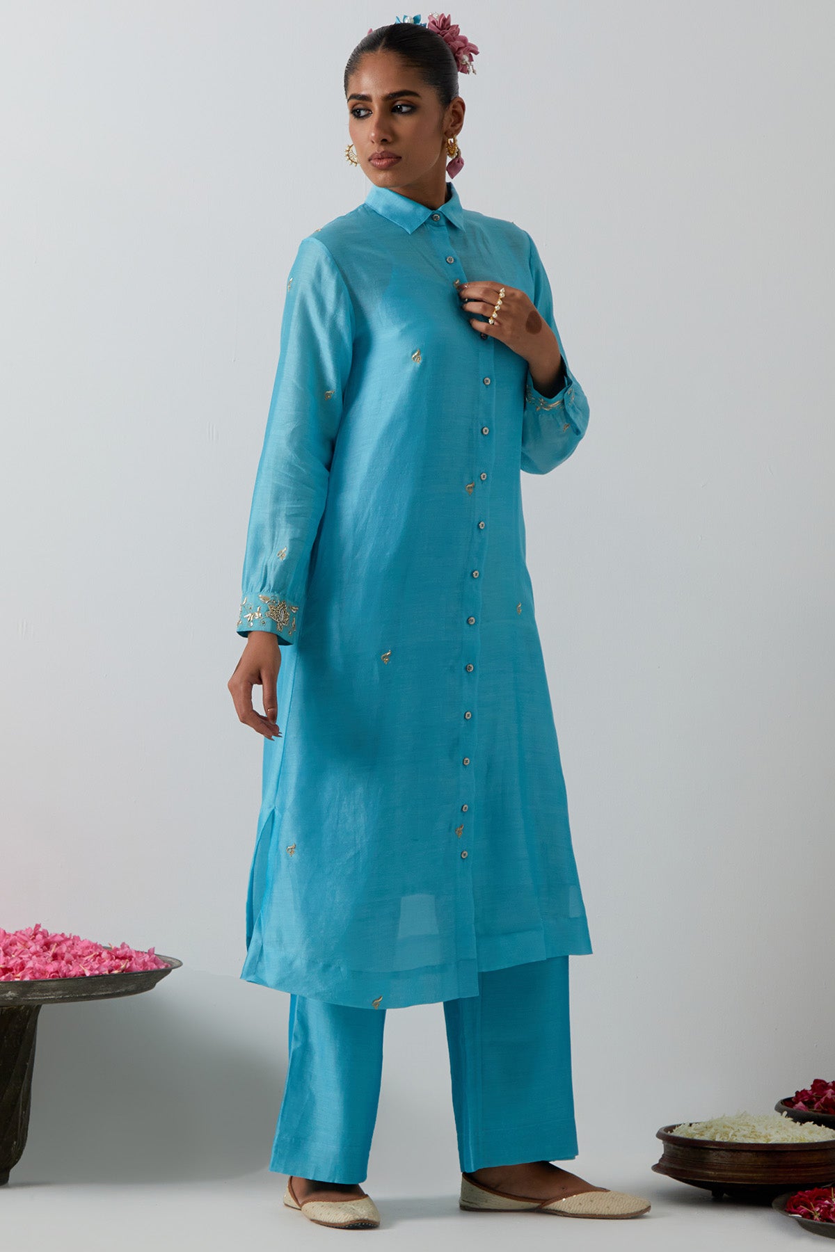 Sky Blue Zari Kurta And Pants