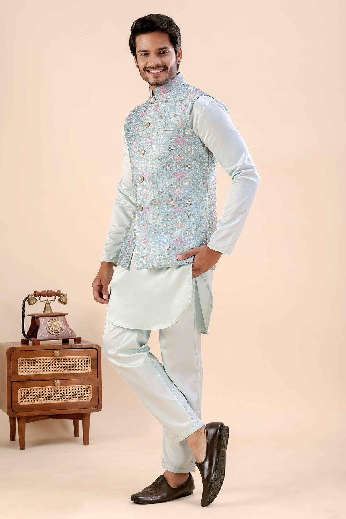 Sky Cotton Embroidered Bundi