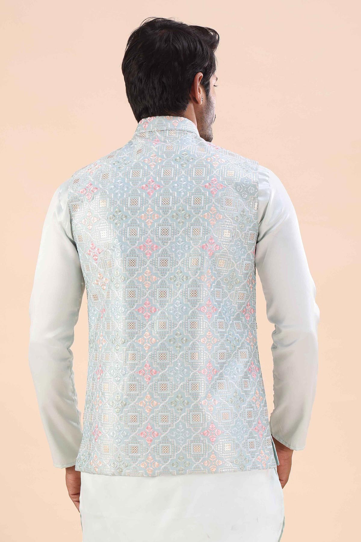 Sky Cotton Embroidered Bundi