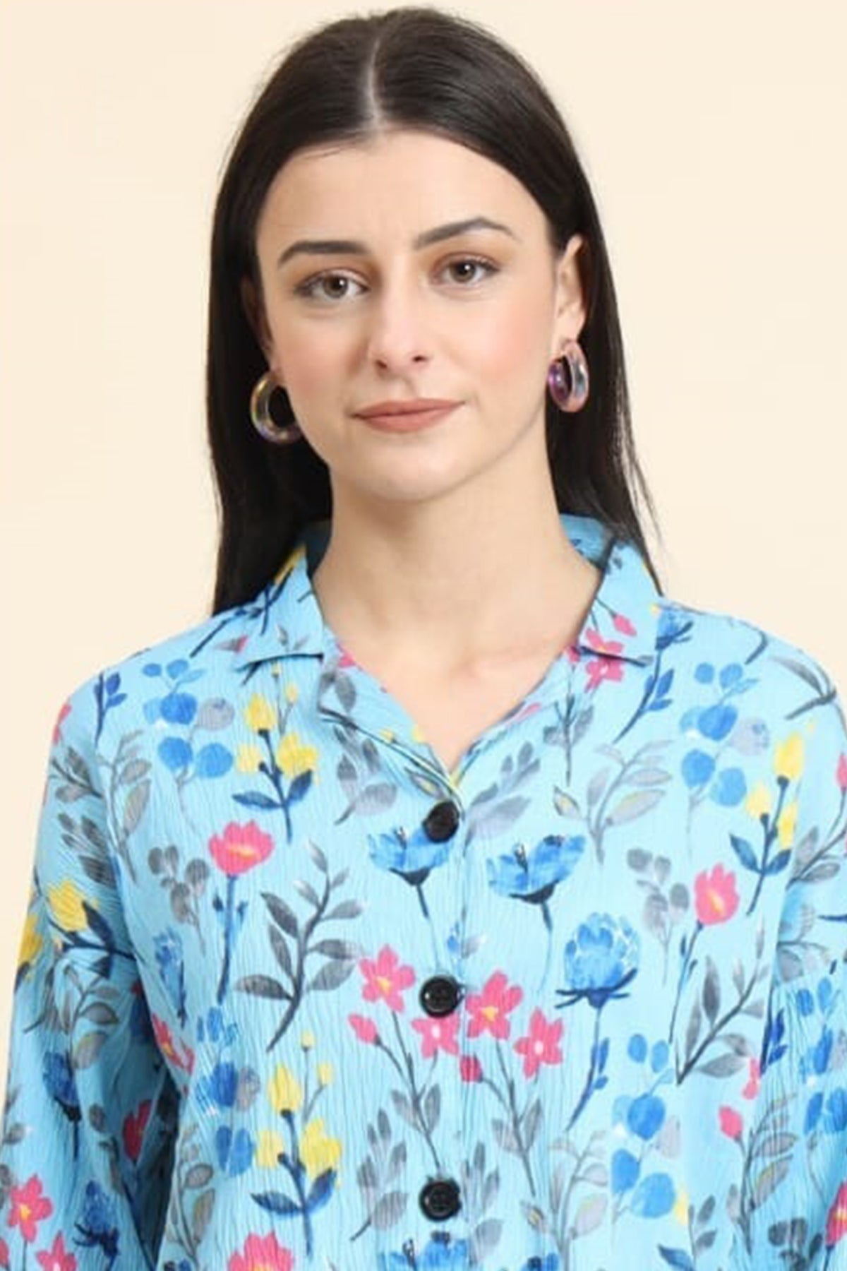 Buy Sky Floral Half Sleeves Shirt for women by Aastha Fashion online available at scrollnshops