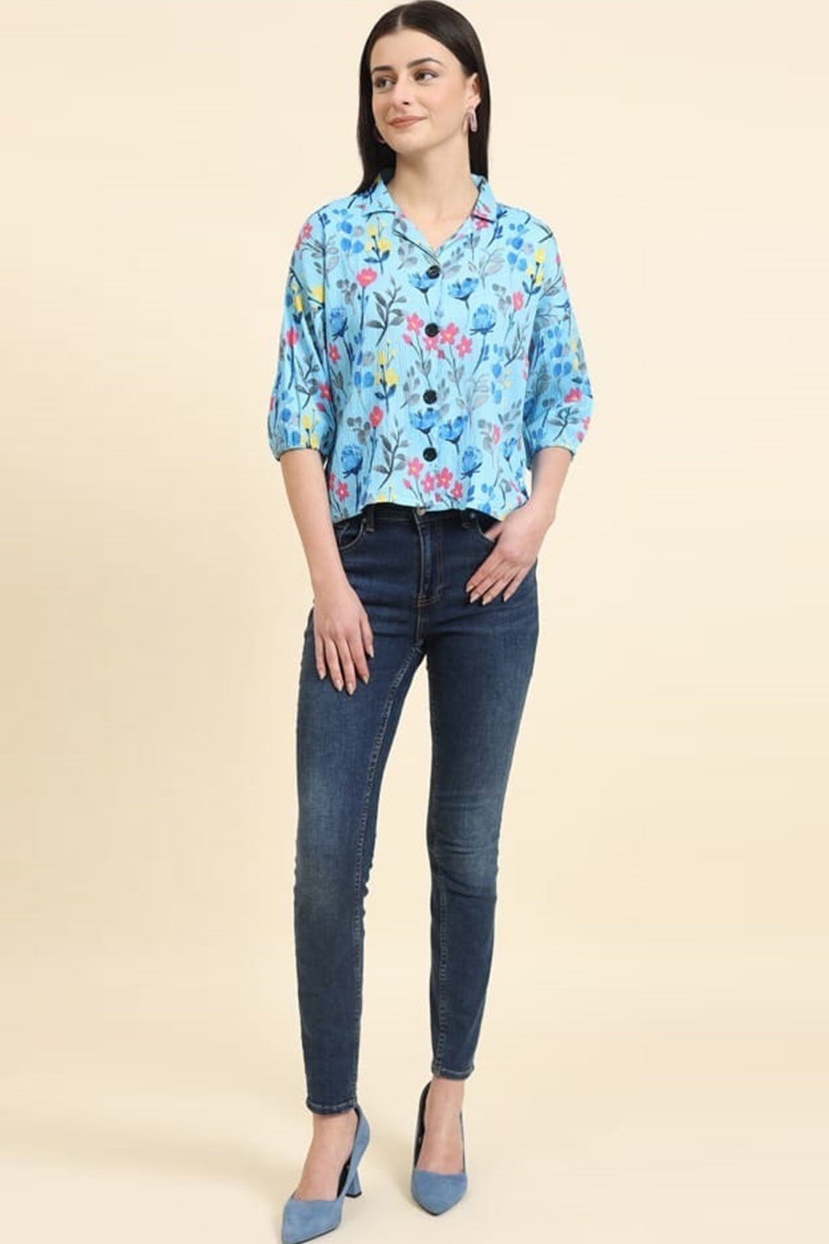 Sky Floral Half Sleeves Shirt