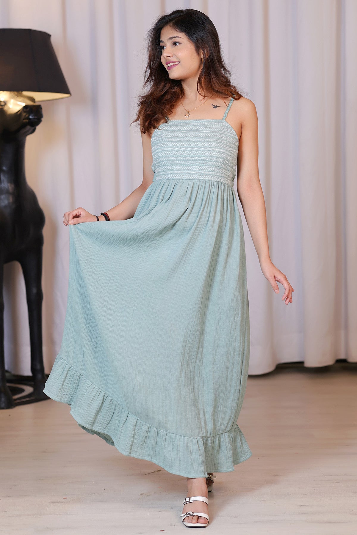 Buy Sky Grey Bead Embellished Dress for women by Styleonn online available at scrollnshops