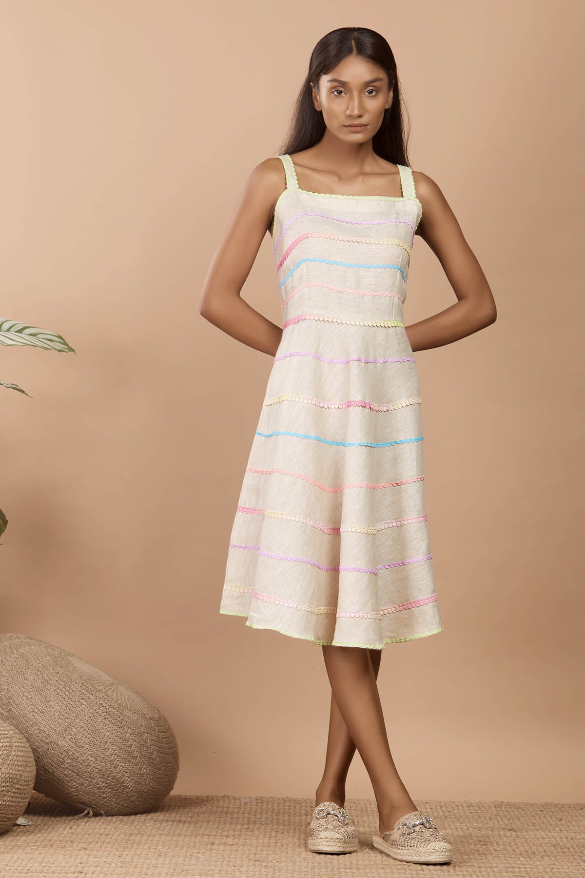 Sleeveless Cream Linen Dress