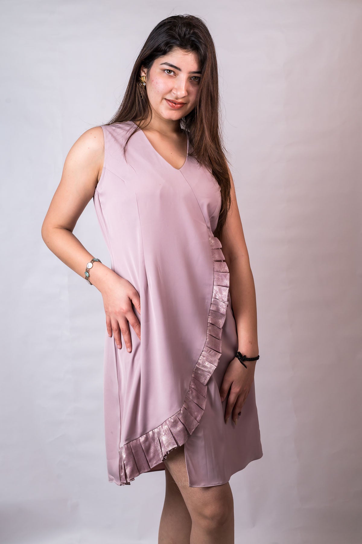 Sleeveless Frill Lavender Dress