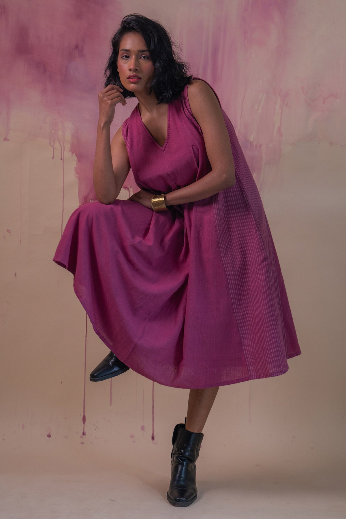 Sleeveless Plum Flared Dress